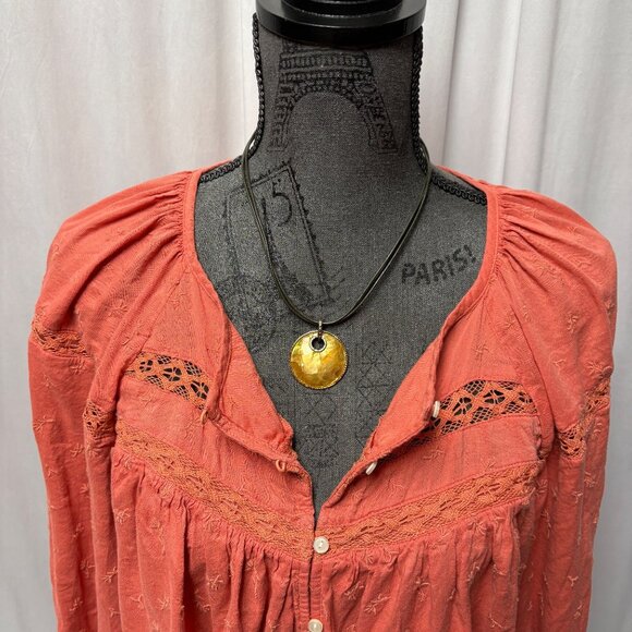 Old Navy Blouse Women Sz Large Embroidered Button-Down Puff Sleeves Peasant Top - Picture 2 of 13